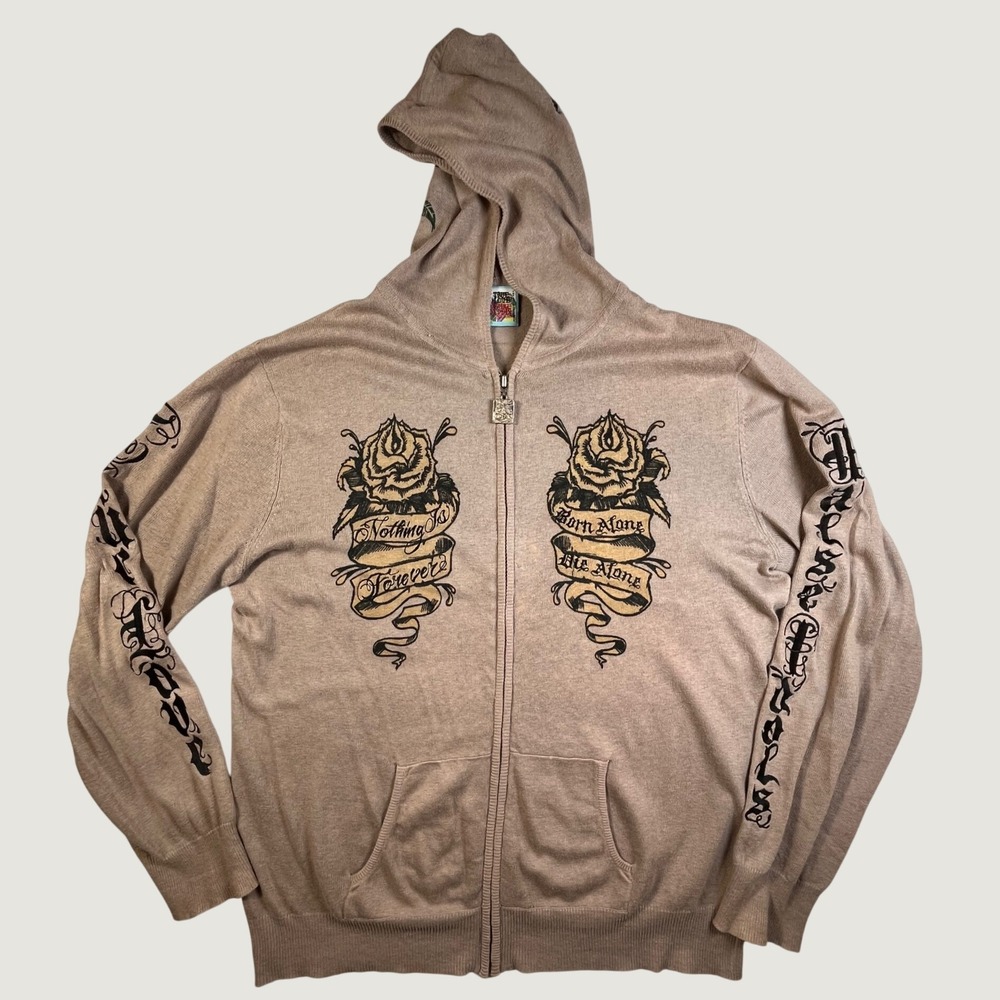 True Love False Idols TLFI XL Linen Cotton Tattoo Graphic Zip Hoodie Y2K